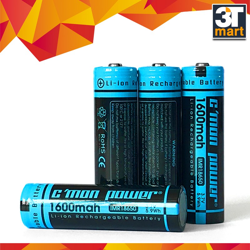 Bộ 4 pin sạc li-ion 18650 C'MON POWER 1600mAh 3.7V (chuyên dùng cho đèn pin - xanh dương)