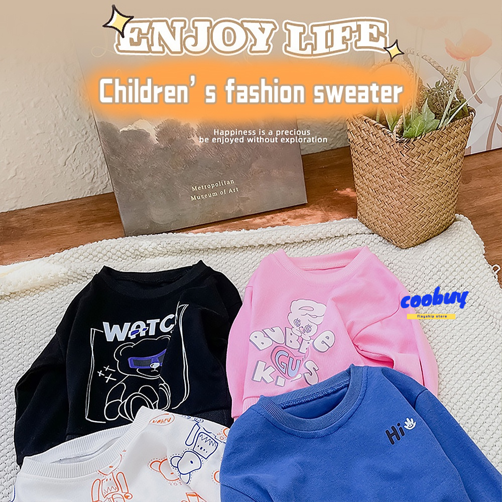 Áo Thun Tay Dài Cổ Tròn In Hoạt Hình Dành Cho Bé Trai Gái