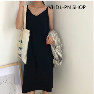 Váy liền hai dây cổ V dáng dài
