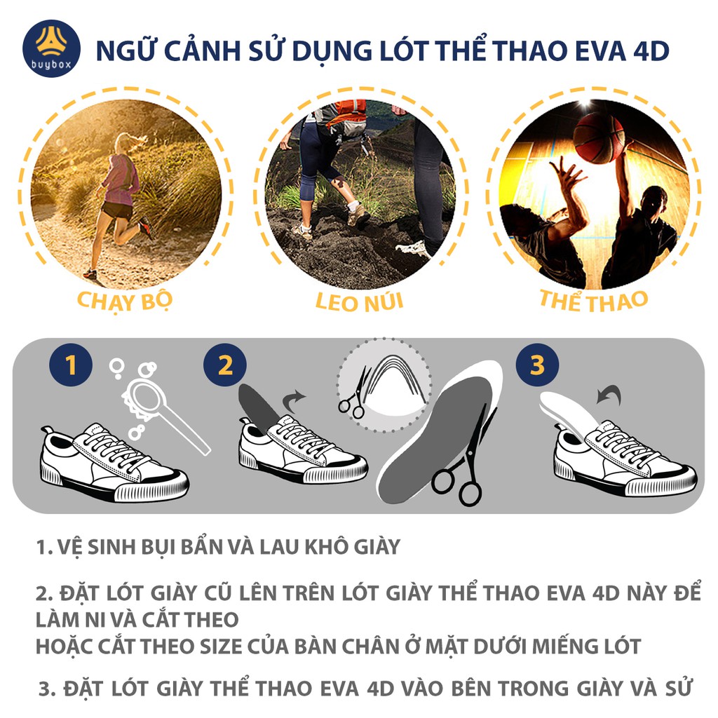 Lót giày thể thao EVA có 6 đệm chống sốc êm chân - buybox - BBPK154