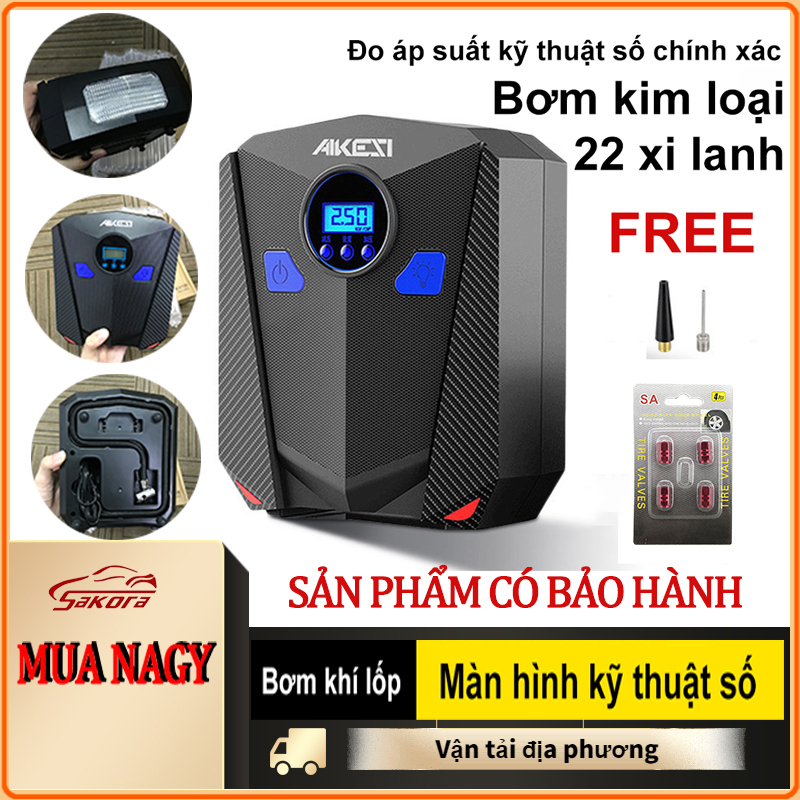 [Quà tặng miễn phí: miệng bơm hơi + nắp lốp+2 Túi Than Tre hoạt tính khử mùi hôi] AIKESI Máy bơm lốp ô tô điện tử