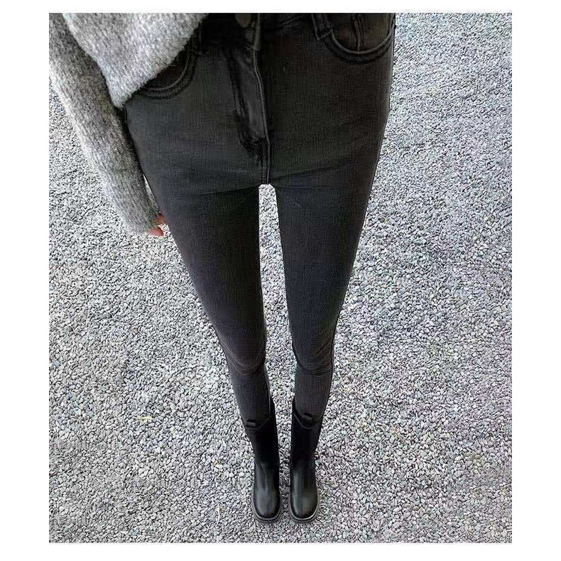 Quần Jeans Nữ Dài Lưng Cao Ôm Chân Màu Đen / Xám Khói Phong Cách Hàn Quốc