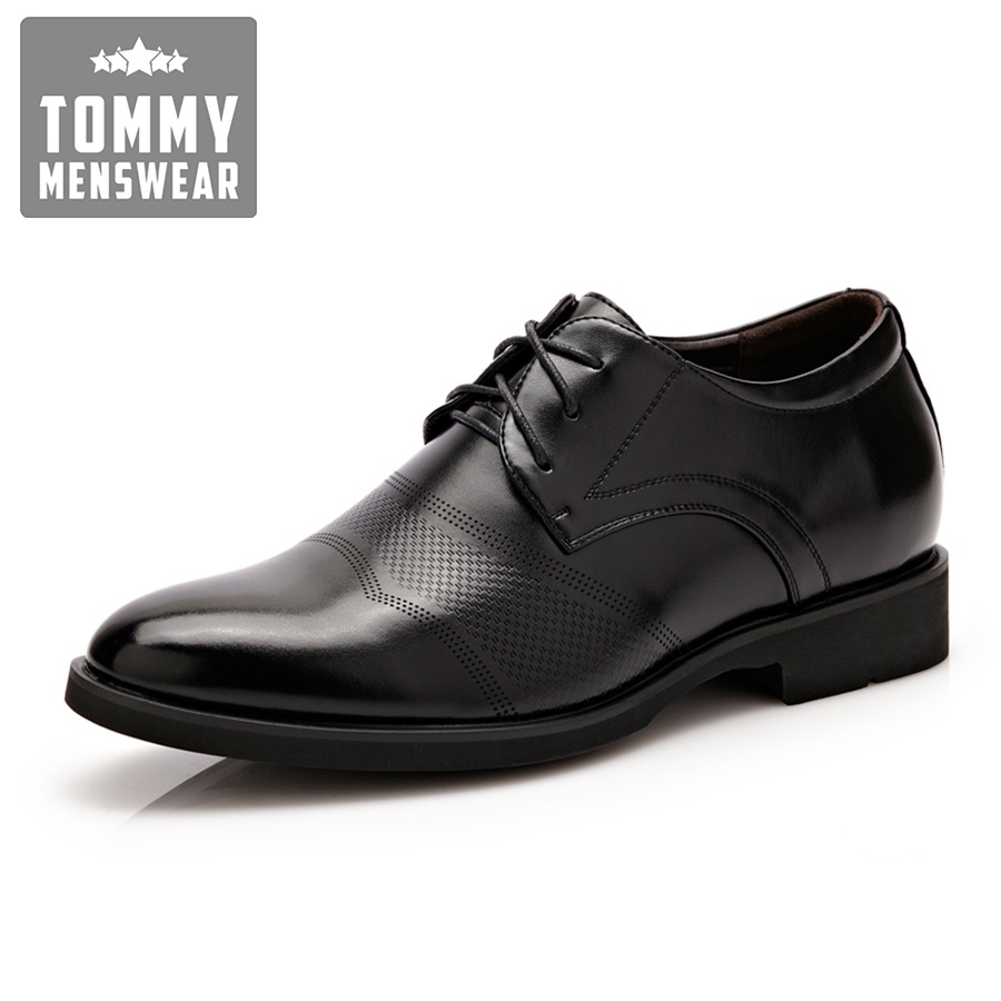 Giày Da Nam Buộc Dây Công Sở Hàn Quốc TOMMY Giày Tăng Chiều Cao Nam Đen Trẻ Trung GD46