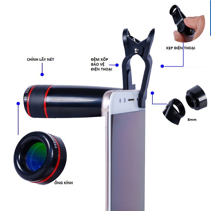 ỐNG LENS ZOOM 8X KẸP ĐIỆN THOẠI CHỤP ẢNH - DIY457