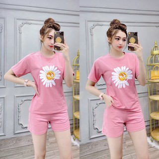 Bộ đồ nữ mặc nhà thun lửng cotton cao cấp in hoa cúc siêu thời trang hot 2020