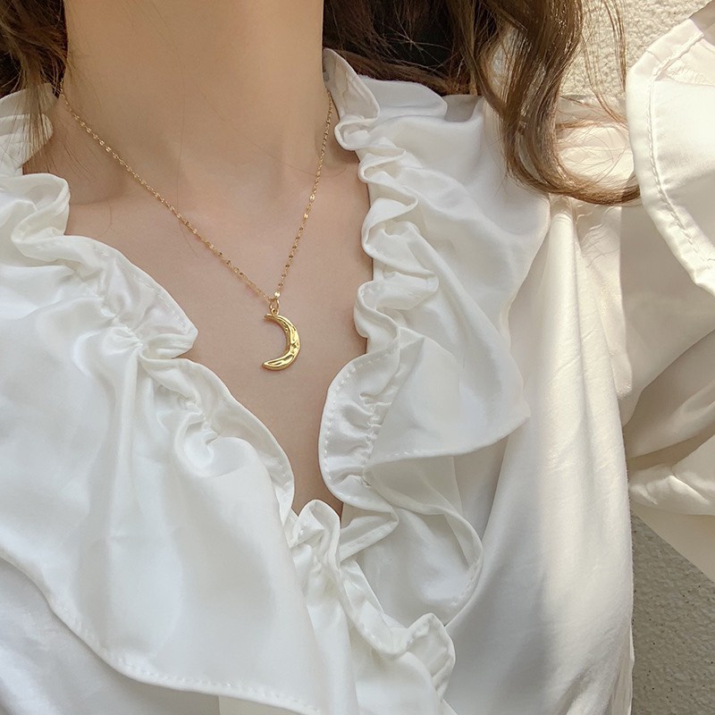 Dây chuyền trăng khuyết bạc 925 mạ vàng 14k mặt vân độc đáo
