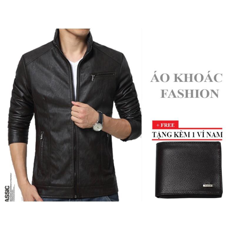 Áo khoác da nam da thái lót dù AD16 (đen) + tặng 1 ví nam hàng VNXK.