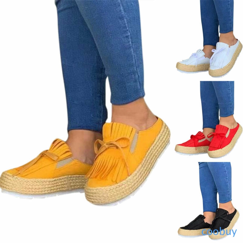 Giày Slip-on đế xuồng màu trơn phối tua rua