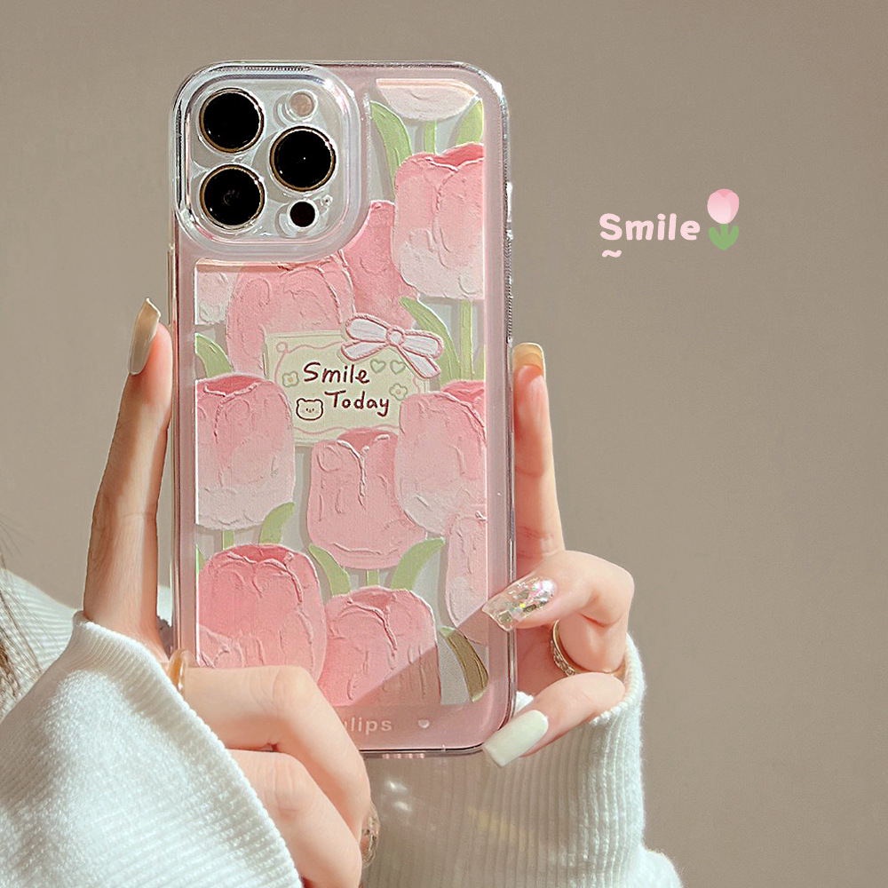 Ốp Điện Thoại acrylic Trong Suốt Chống Sốc Hình Hoa tulip Cho iPhone 11 12 13 Pro max mini XS max xr 7 8 se2020 plus