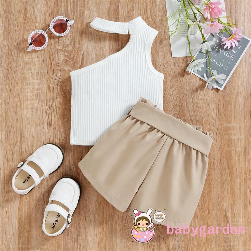 BABYGARDEN-6months-4years Baby Girls Clothes Set, Halterneck Oblique Shoulder Sleeveless Vest + Shorts + Waist Belt