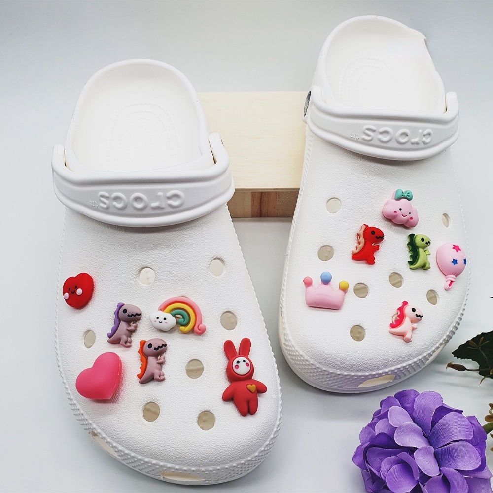 [Hạt Charm Hình Khủng Long Mini [Màu Đỏ / Be / Xanh Lá / Cam / Tím) Phụ Kiện Trang Trí Giày Crocs Jibbitz Diy