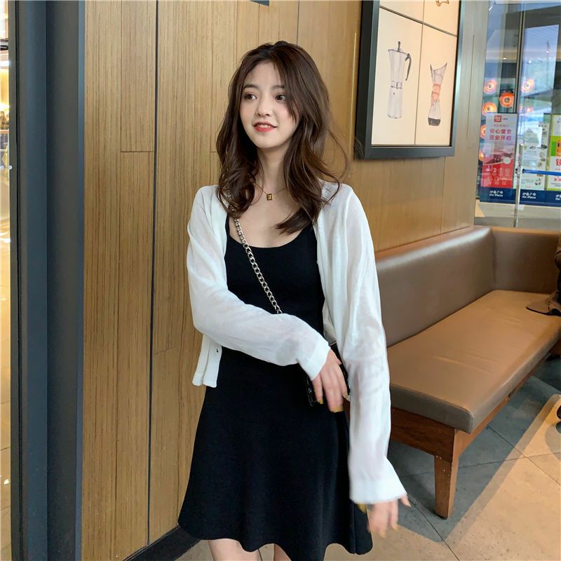 [Mã FAMARAL2 giảm 10K đơn 50K] Áo Khoác Cardigan Mỏng Thun Len Tay Dài Ulzzang Cute