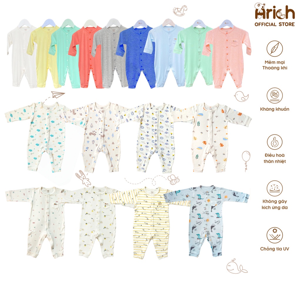 Set trang phục body Arich dài tay vải sợi tre size cho bé từ 12-18m