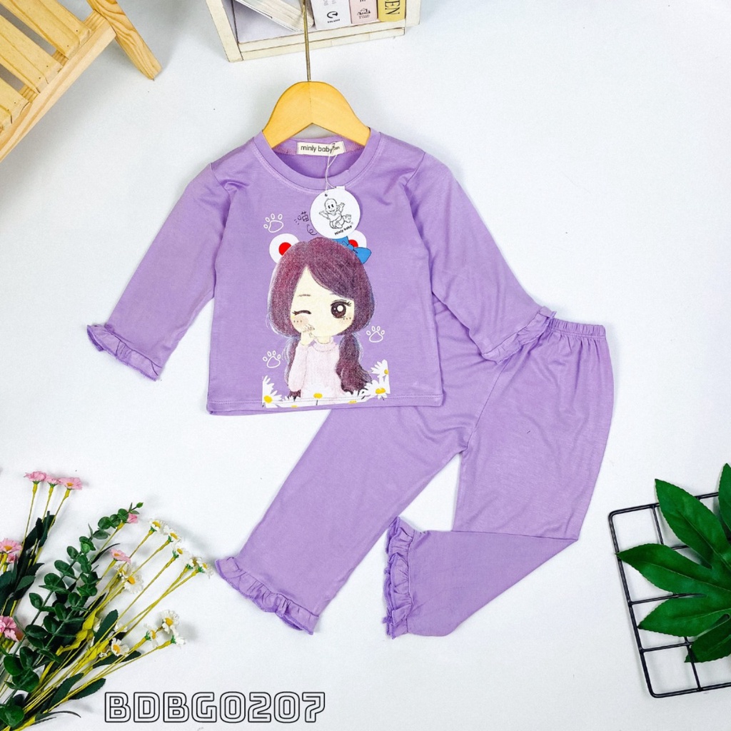 [BÉ 7-28KG] Đồ bộ cho bé gái vải thun lạnh Size 80-170, hàng chính hãng Minlybaby - UnibabyStore -DBG1107