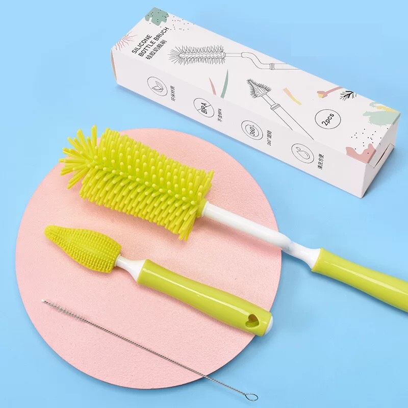 Bộ cọ rửa bình sữa Silicone 3 chi tiết cho bé