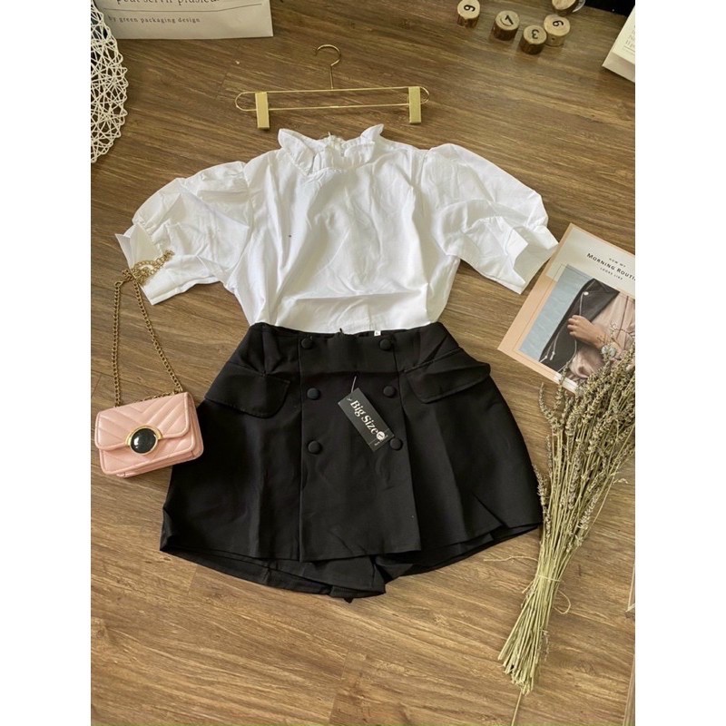 Set bigisze ❤️ HÌNH THẬT ❤️ QUẦN VÁY NÚT +ÁO TIỂU THƯ   60-90kg (kèm hình thật )