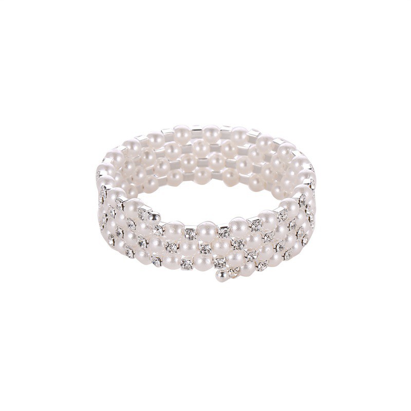 Full Diamond Four Layer Pearl Spiral Bracelet
