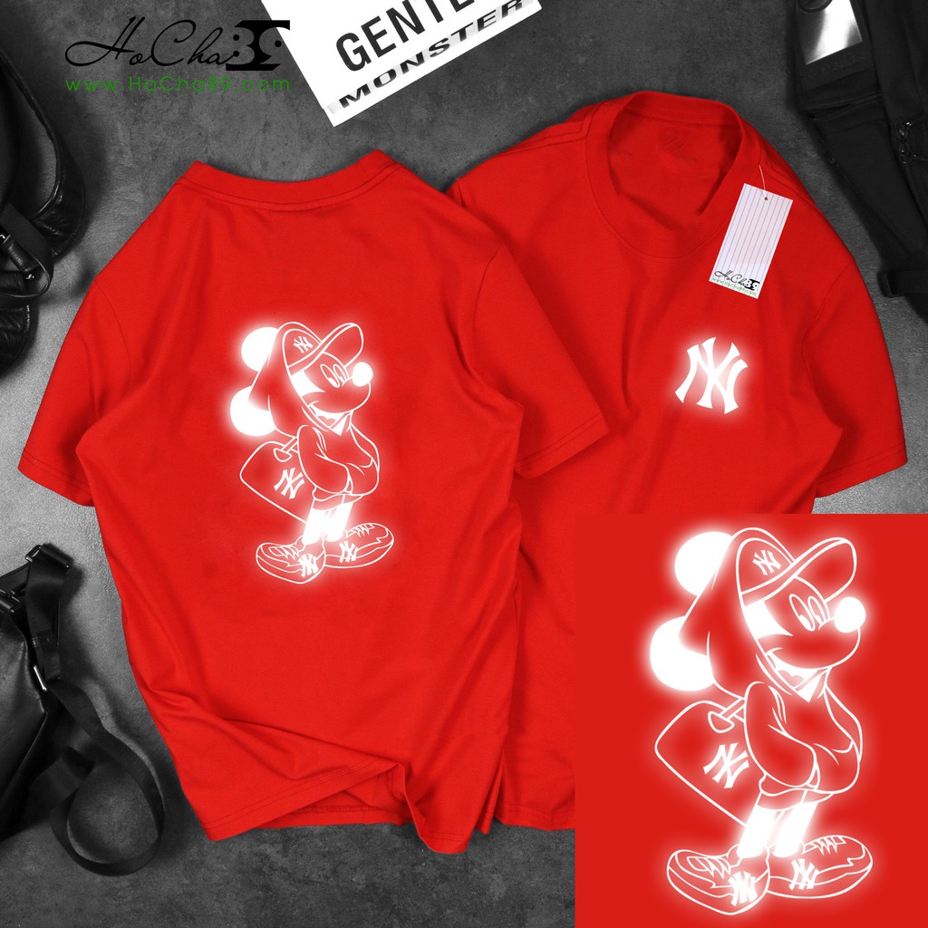 Áo Thun NY Mickey Phản Quang - Màu ĐỎ - Cotton 4C 65% Siêu mát