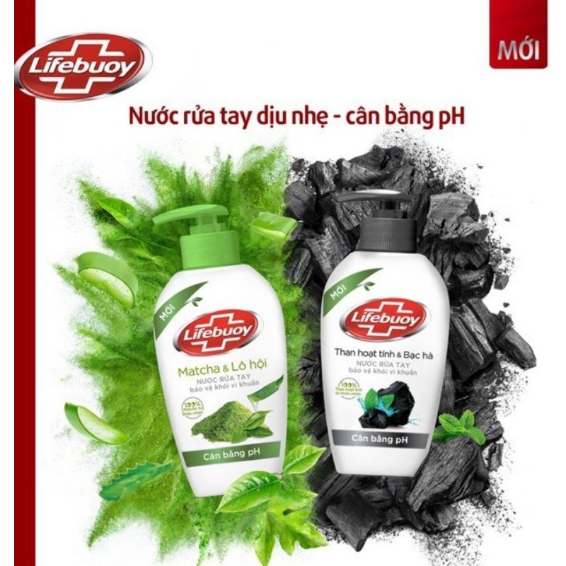 HOT HẠN MỚI NƯỚC RỬA TAY LIFEBUOY MATCHA LÔ HỘI / THAN HOẠT TÍNH  180ML