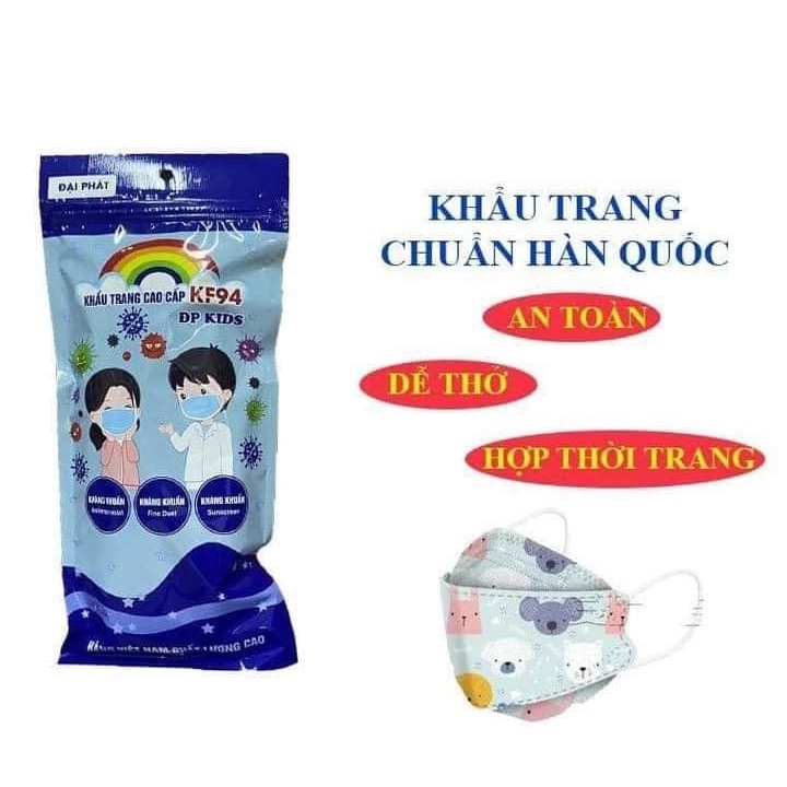 Khẩu trang trẻ em 4D KF94 Đại Phát chính hãng 1 túi 10 chiếc từ 1 đến 12 tuổi