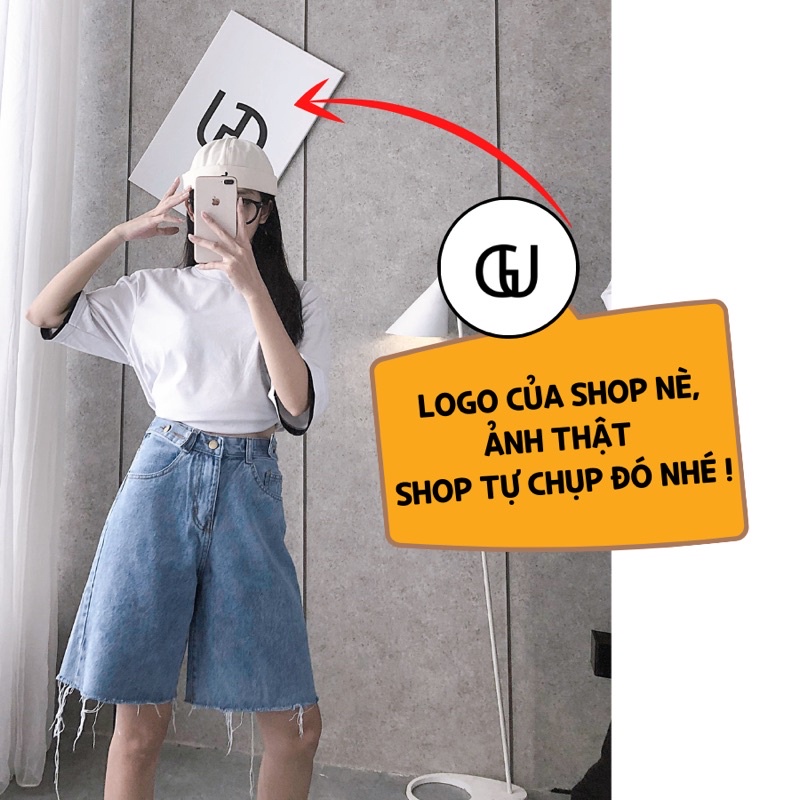 Quần Short Jean Nữ Trơn Cạp Cao Dáng Rộng Chất Quần Bò Dày Dặn Thương Hiệu GUF