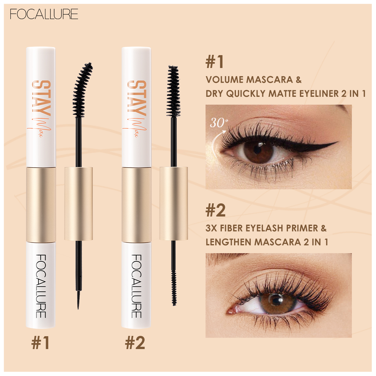 Mascara Và Sản Phẩm Trang Điểm Mắt 2 Trong 1 Tùy Chọn Chống Nước Lâu Trôi Thương Hiệu Focallure | BigBuy360 - bigbuy360.vn