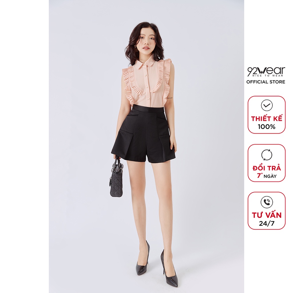 Áo sơ mi nữ sát nách 92WEAR thiết kế viền bèo thanh lịch cao cấp ASA1060