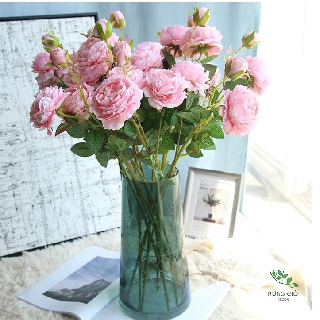 COMBO 5 cành hoa mẫu đơn cành lớn 3 bông, hoa giả nhân tạo