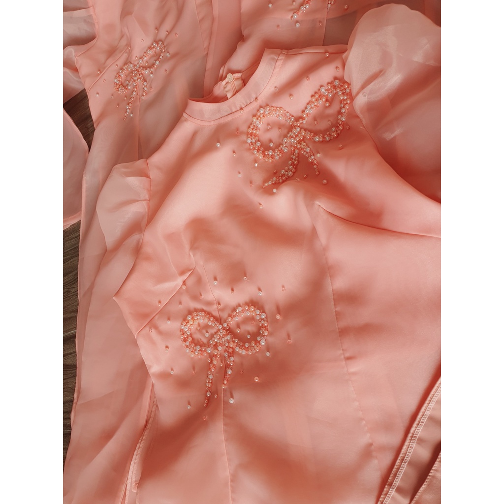 Áo Dài Cách Tân nơ hồng voon 4 Tà