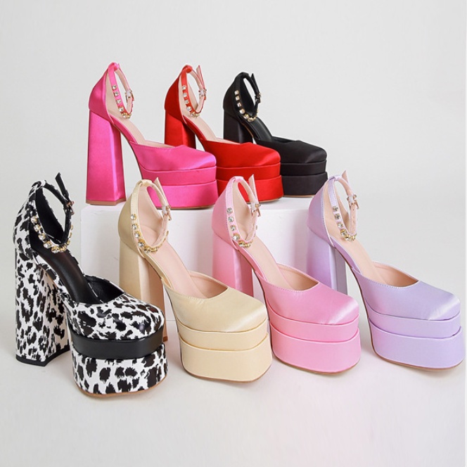 Giày Cao Gót Bằng Da Satin Cỡ Lớn 5.51 Inch Size 35-43 Thời Trang Cho Nữ