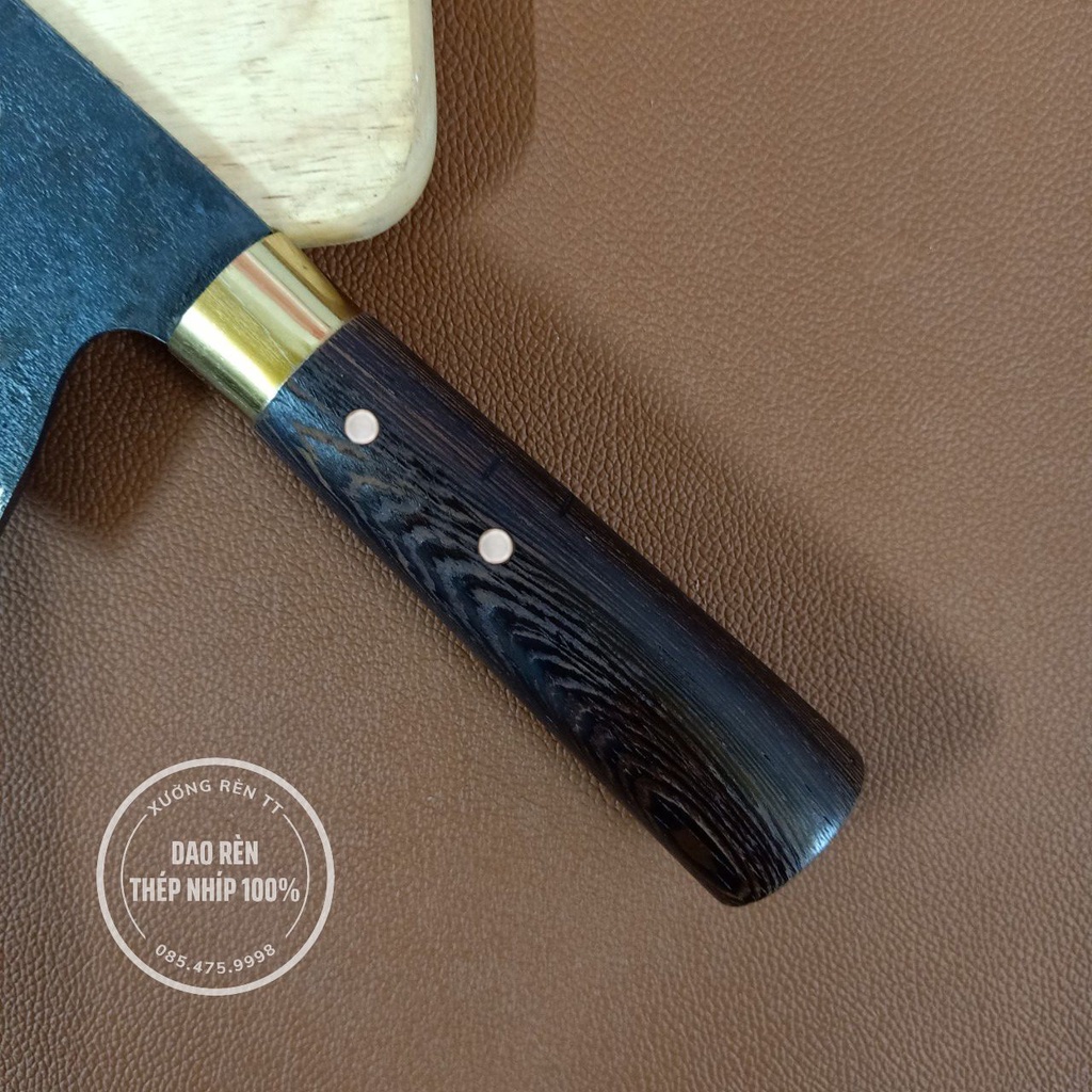 Dao Chặt Xương Thép Nhíp Nga - Dao Làm Bếp Rèn Thủ Công, Cán Gỗ Mun Cao Cấp