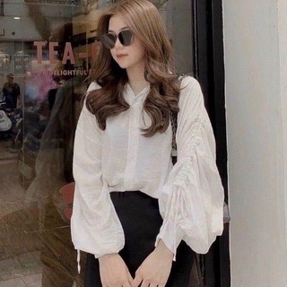 Áo sơ mi cổ trụ tay phồng kiểu Rút Dây  _PCA