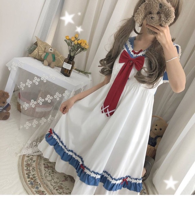 YAS0369-Váy Lolita mori girl + áo sơ mi tay bồng đính nơ