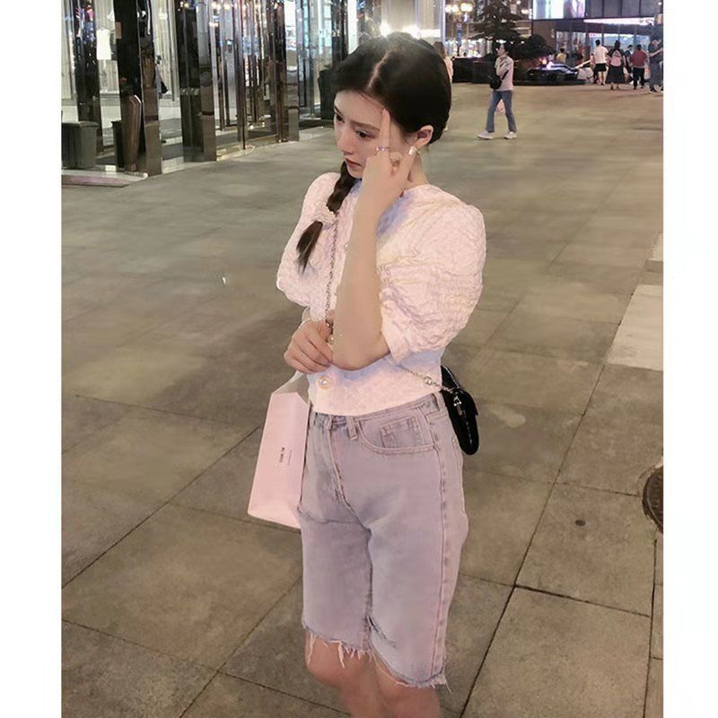 Áo tay ngắn thời trang mùa hè phong cách Retro 2021 cho nữ