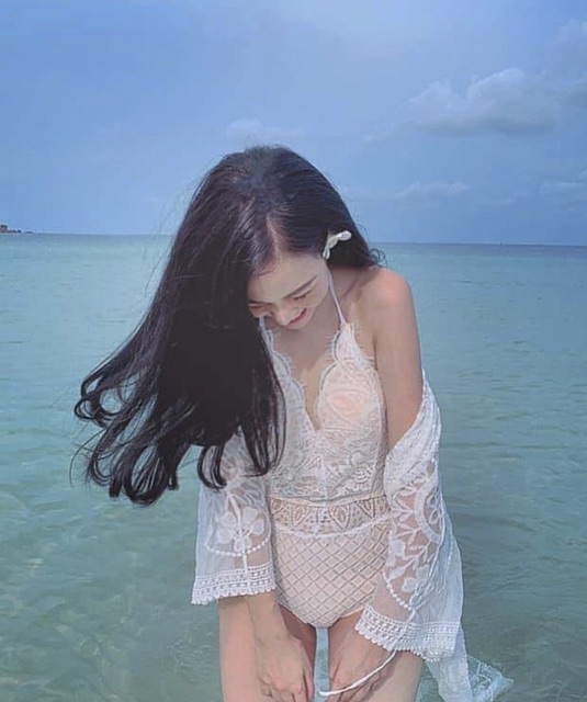 Áo choàng đi biển ren lưới trắng Kimstore_bikini - kèm ảnh thật và feedback