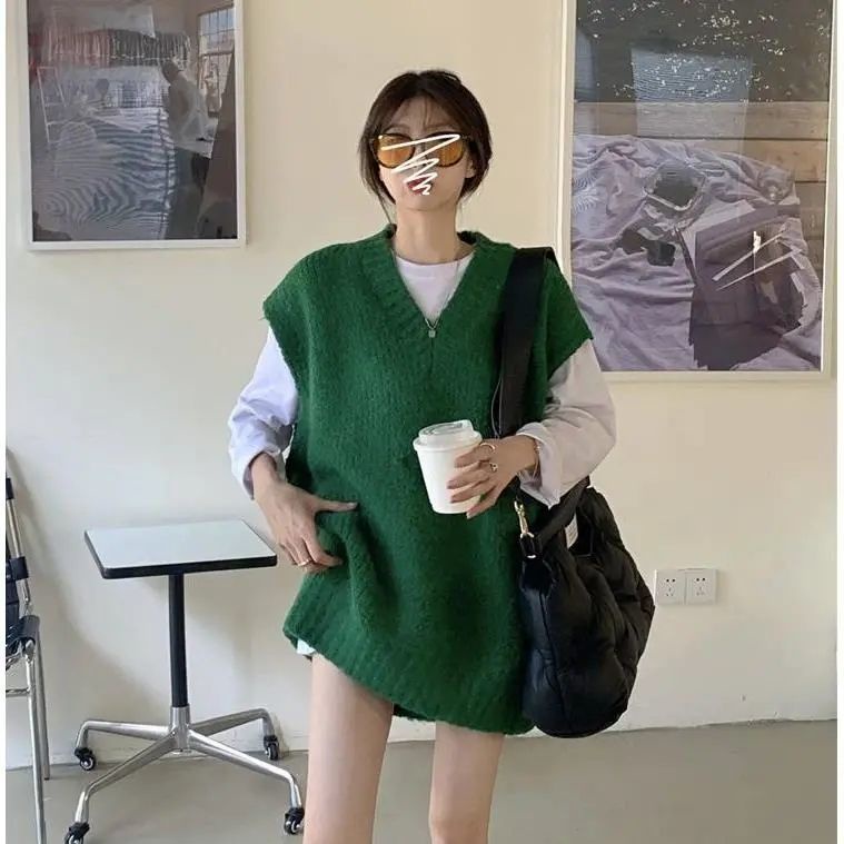 Bộ Áo Dệt Kim Ngắn Tay + Áo Khoác Dệt Kim Không Tay Thiết Kế Mới Thời Trang Theo