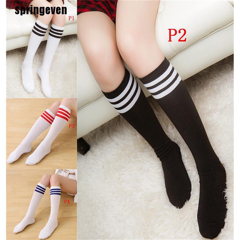 Vớ Cotton Cao 3 Sọc Màu Trơn Dành Cho Nữ