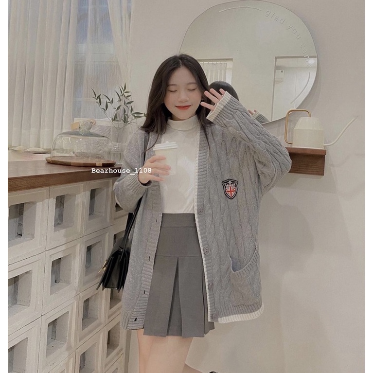 🔥 ÁO CARDIGAN LEN HUY HIỆU MÀU GHI SIÊU ĐẸP 🔥 ÁO CARDIGAN LEN NỮ