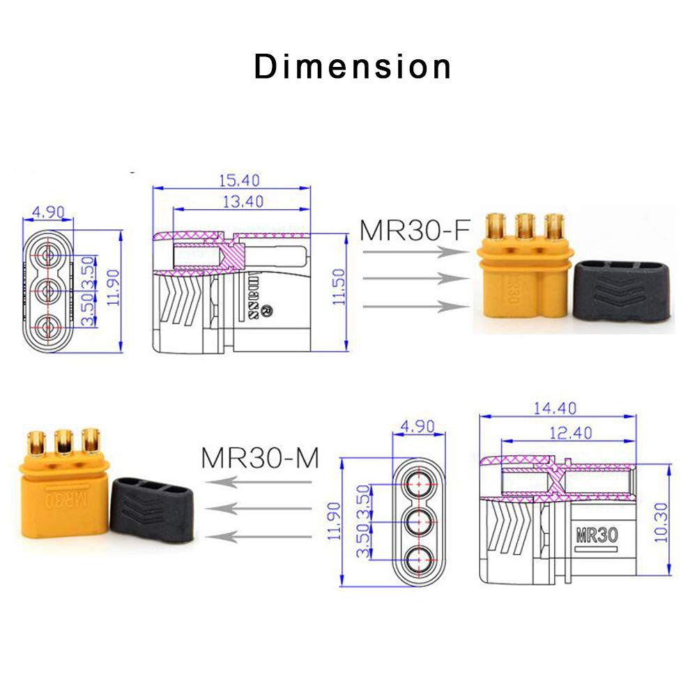 bộ đầu đực + cái jack nguồn động cơ dòng cao vv jack MR MR30, 3 chân 3P kde5934