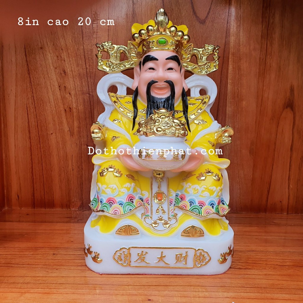 Ông thần tiền đá 8in cao 20 cm màu vàng