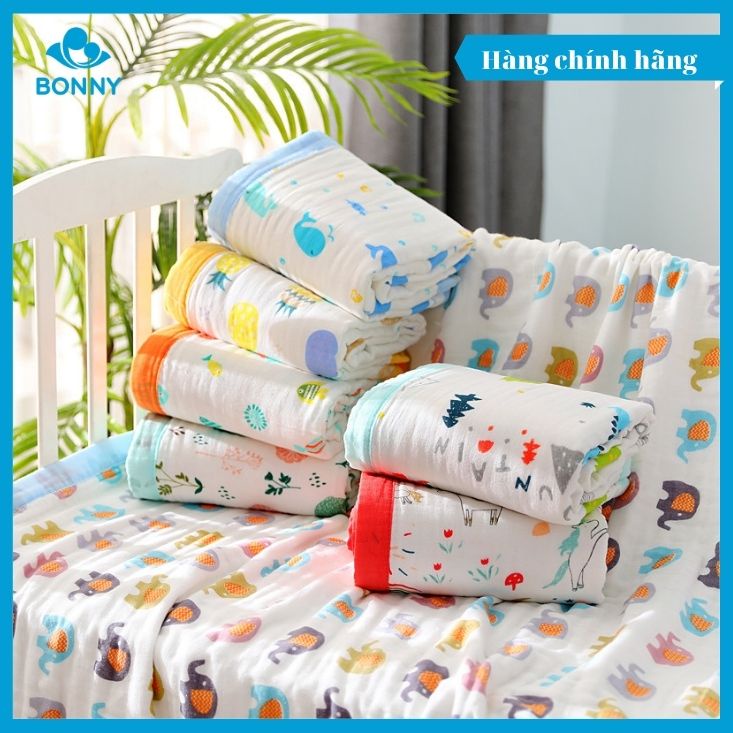 [Chính Hãng - Bonny] Khăn Tắm/ Chăn Đắp Bonny 4 Lớp Vải Xô Bo Viền (Giao mẫu ngẫu nhiên theo giới tính bé)