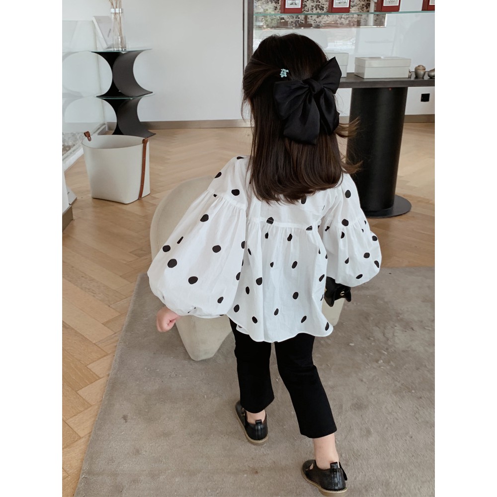 Áo Sơ Mi Vải Cotton Tay Dài Họa Tiết Chấm Bi Dễ Thương Thời Trang Xuân Thu 2021 Cho Bé Gái