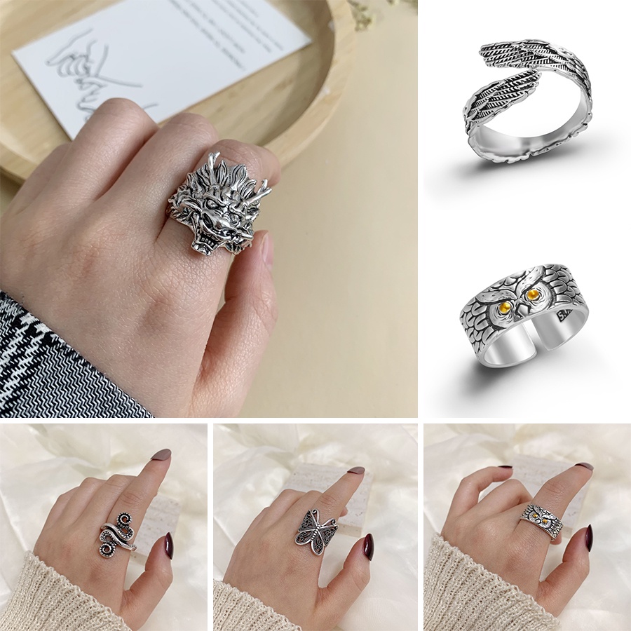 Nhẫn Rinhoo bạc tùy chọn kiểu dáng phong cách vintage cho nam