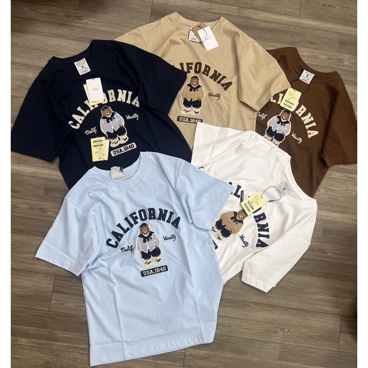 Áo thun gấu thêu unisex dáng rộng W.h.o.a.u xuất Hàn