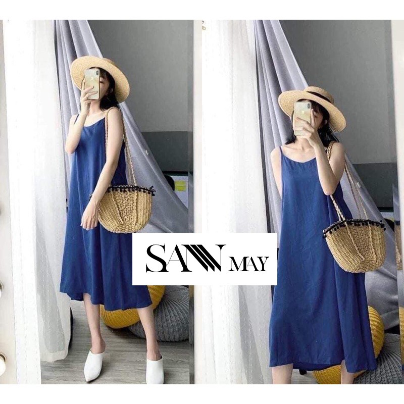 Đầm maxi đi biển, 2 dây đan lưng, chất vải Linen lụa mềm mịn siêu mát, váy maxi dự tiệc SANMAY-VD010 | BigBuy360 - bigbuy360.vn