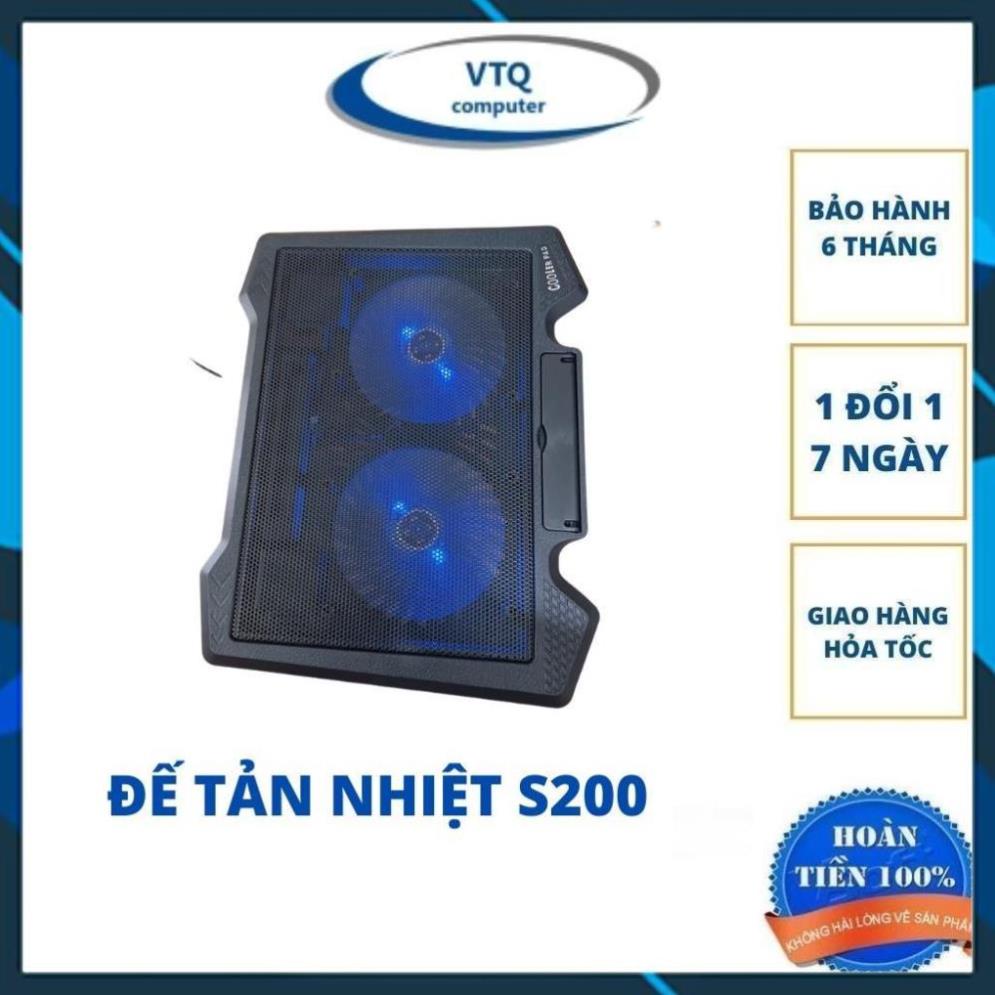 Đế tản nhiệt laptop Cooler Pad S200 - 2 Fan có đèn led - Đế Nâng Laptop 17 Inch Trở Xuống - Full Box, Hàng chính hãng