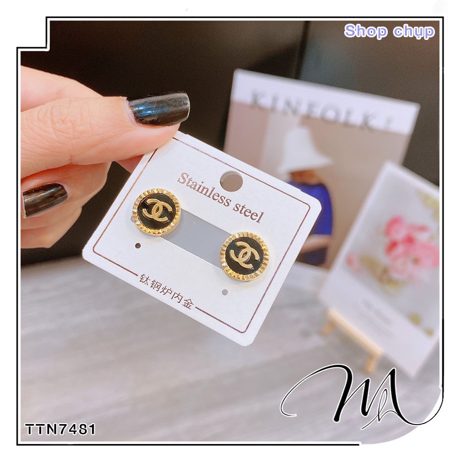 Bông tai nữ Titan không gỉ CC phun cát nhám lấp lánh - Măng’s House BT104