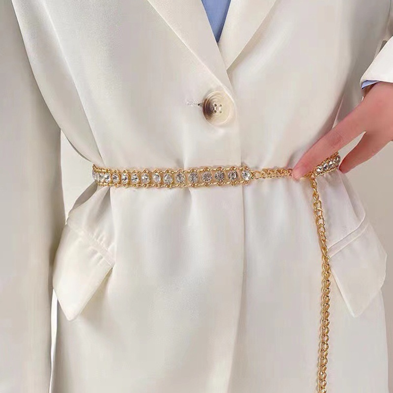 Thắt Lưng Dây Xích Dài Đính Đá Có Tua Rua Trang Trí Đầm