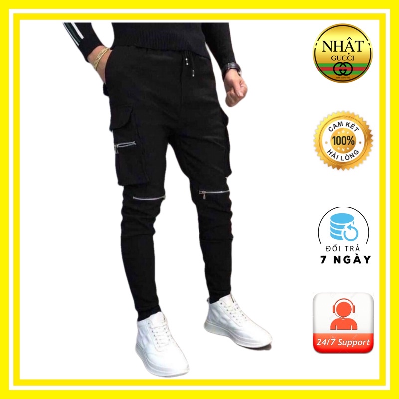 Quần jogger nam kéo khoá đen cao cấp