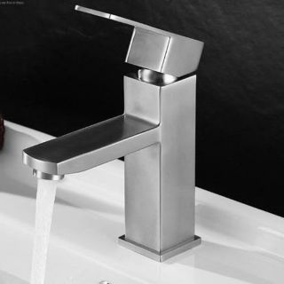 Vòi nước chậu Lavabo rửa mặt Nóng Lạnh Vuông Inox SUS 304 Cao Cấp kèm dây cấp nước cao 20cm